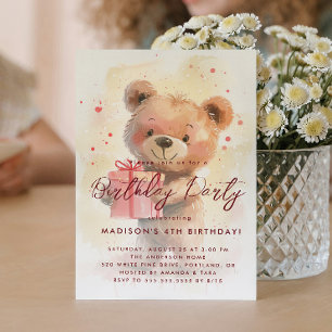 Invitation Teddy Bear Holding Cadeau Anniversaire de enfant P