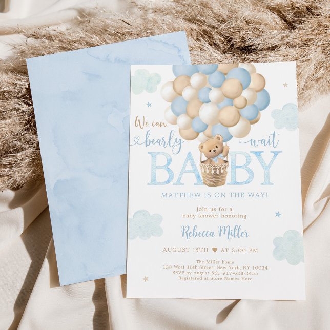 Invitation Teddy Bear Hot Air Balloon Blue Boy Baby shower (Créateur téléchargé)