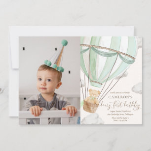 Invitation Teddy Bear Hot Hair Balloon Premier anniversaire P