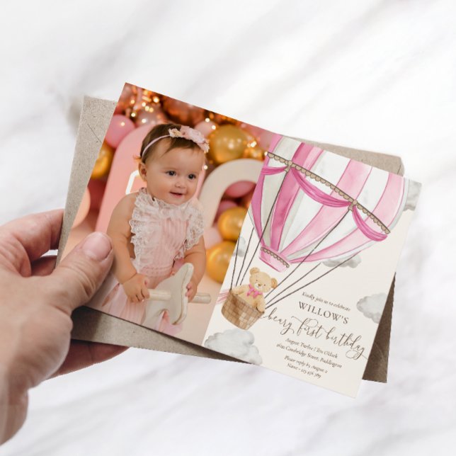 Invitation Teddy Bear Hot Hair Balloon Premier anniversaire P (Créateur téléchargé)