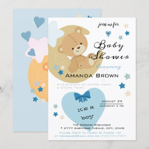 Invitation Teddy Bear Love Baby Boy Douche