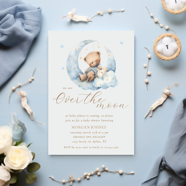 Invitation Teddy Bear Lune sur le Baby shower de la Lune (Créateur téléchargé)