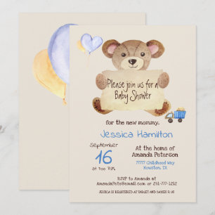 Invitation Teddy Bear mignonne adorable Baby Boy Baby shower