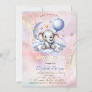 Invitation Teddy Bear Moon Cloud Rainbow Baby shower