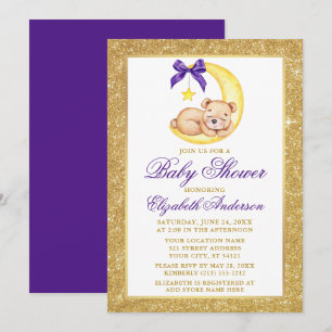 Invitation Teddy Bear Moon Gold Parties scintillant Baby show
