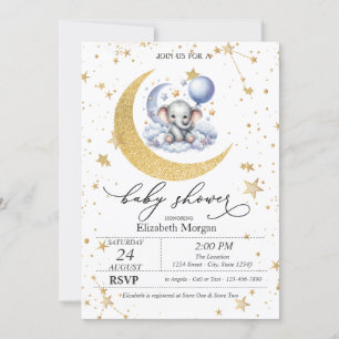 Invitation Teddy Bear Moon, Stars Watercolor Baby shower
