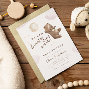 Invitation Teddy Bear Nous Pouvons Attendre Baby shower