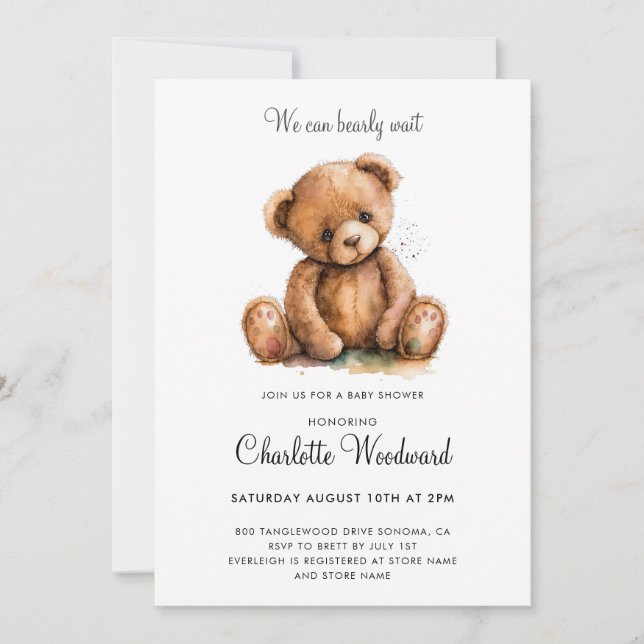 Invitation Teddy Bear Nous Pouvons Attendre Baby shower (Devant)