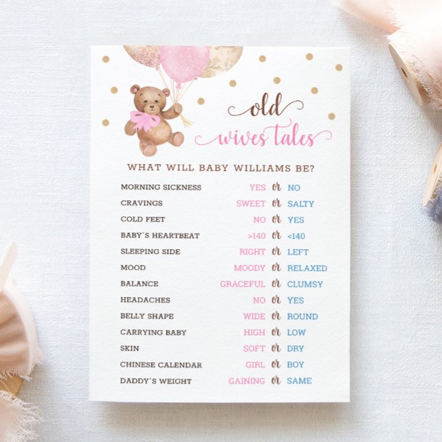 Invitation Teddy Bear Old Wives Tales Gender Reveal Baby Card (Créateur téléchargé)