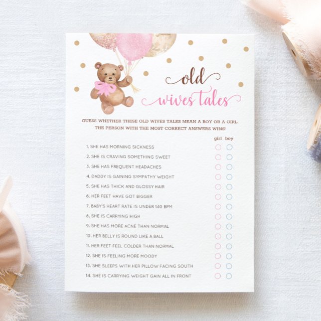 Invitation Teddy Bear Old Wives Tales Gender Reveal Baby Card (Créateur téléchargé)