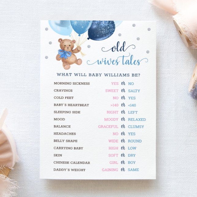 Invitation Teddy Bear Old Wives Tales Gender Reveal Baby Card (Créateur téléchargé)