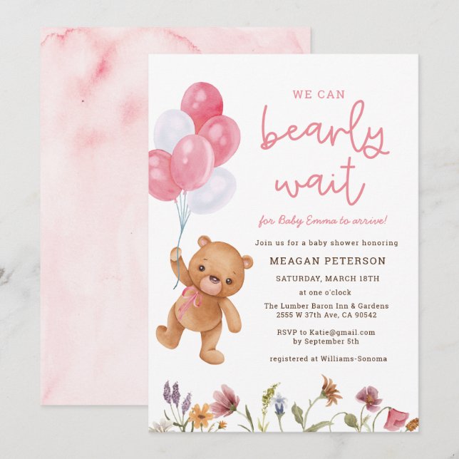 Invitation Teddy Bear On Peut Attendre Un Baby shower De Fill (Devant / Derrière)