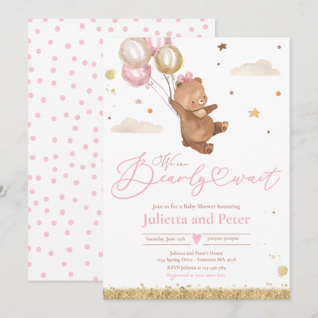 Invitation Teddy Bear On Peut Attendre Un Baby shower Garçon (Devant / Derrière)