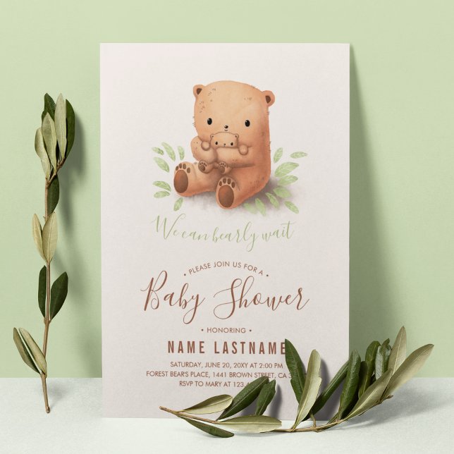 Invitation Teddy Bear On Peut Attendre Un Baby shower Neutre (Créateur téléchargé)