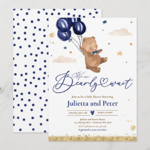 Invitation Teddy Bear On Peut Attendre Un Garçon Baby shower 