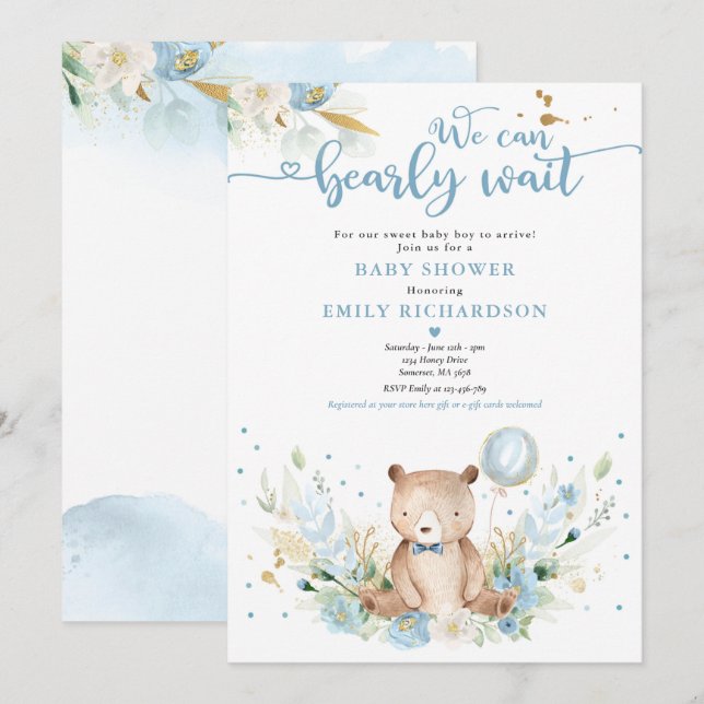 Invitation Teddy Bear : On peut prélever un Baby shower d'att (Devant / Derrière)