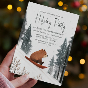 Invitation Teddy Bear On Snow Sled Fête