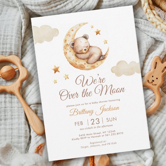 Invitation Teddy Bear Over the Moon Baby shower (Créateur téléchargé)