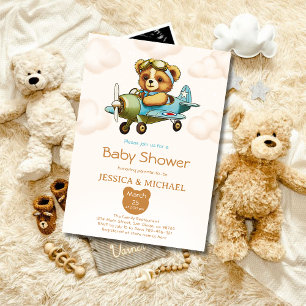 Invitation Teddy Bear Petit Baby shower d'avion pilote