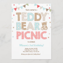 Teddy Bear Pique-nique anniversaire garçon Invitat