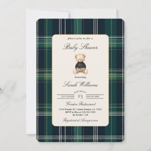 Invitation Teddy Bear Plaid Elegant Baby shower Boy