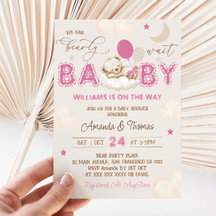 Invitation Teddy Bear rose Boho Baby shower fille