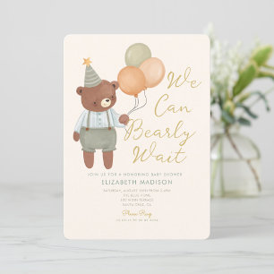 Invitation Teddy Bear Sage Green Bearly Wait Baby shower
