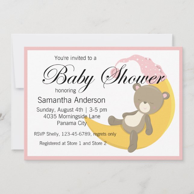 Invitation Teddy Bear sur le Baby shower Crescent Moon (Devant)