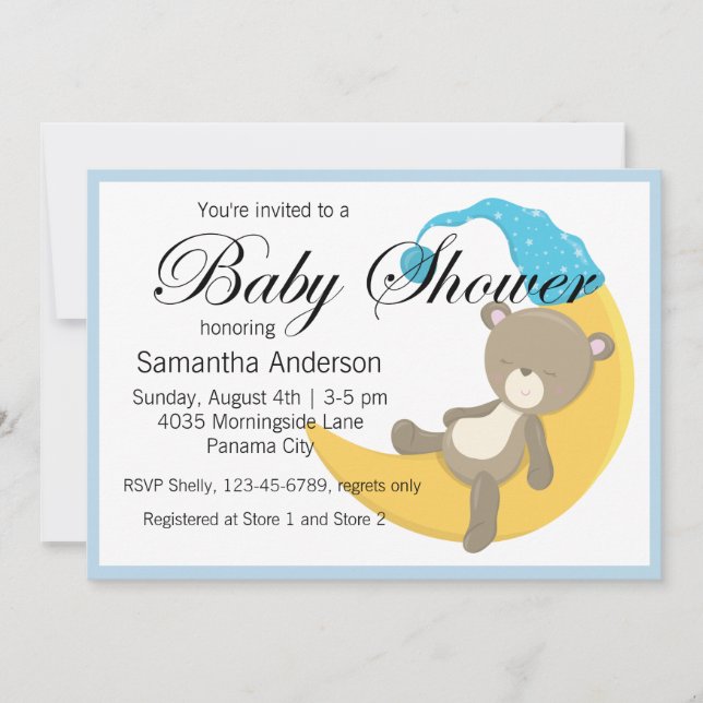 Invitation Teddy Bear sur le Baby shower Crescent Moon (Devant)