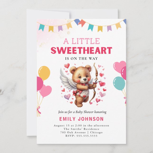 Invitation Teddy Bear Sweetheart Baby shower (Devant)