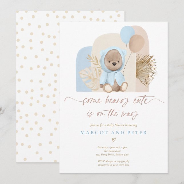 Invitation Teddy Bear Un Baby shower Boho De Beary Cute (Devant / Derrière)