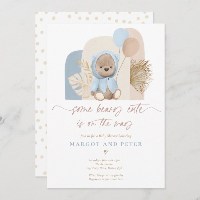 Invitation Teddy Bear Un Baby shower Boho De Beary Cute (Devant / Derrière)