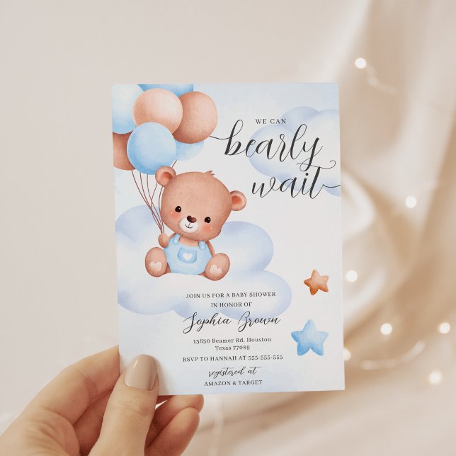 Invitation Teddy Bear Watercolor Baby shower garçon (Créateur téléchargé)