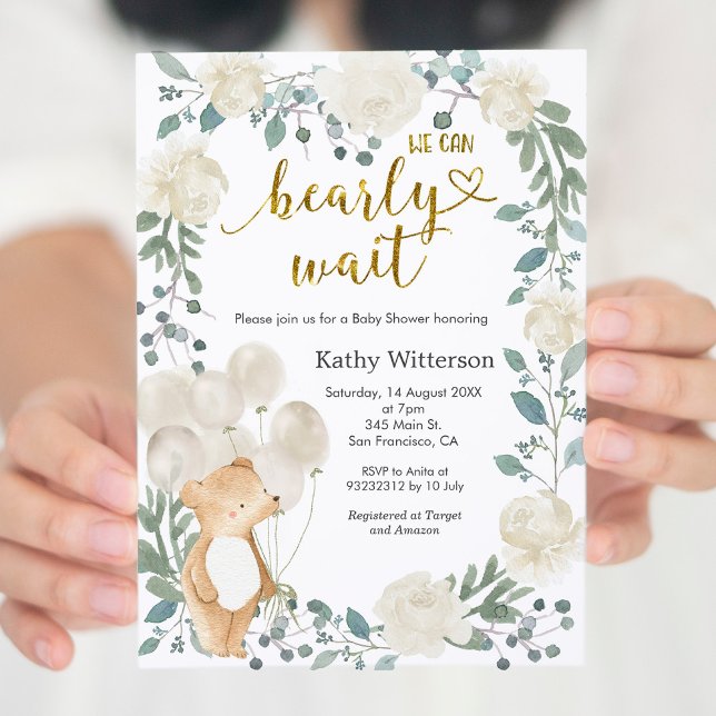 Invitation Teddy Bear We Can Bearly Wait Baby Shower (Créateur téléchargé)