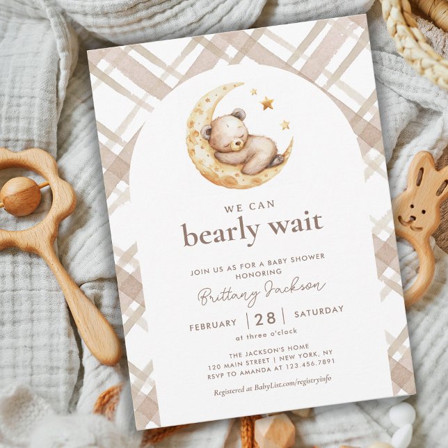 Invitation Teddy Lune Ours Beige Baby shower neutre pour les  (Créateur téléchargé)