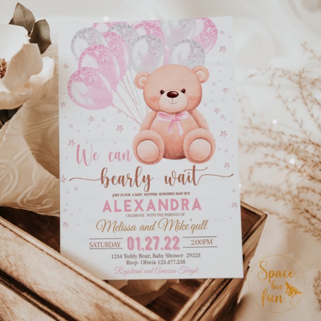 Invitation Teddy ours Baby shower fille (Créateur téléchargé)
