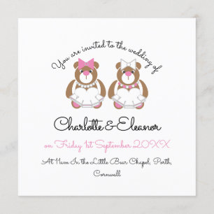 Invitation Teddy ours lesbienne mariage mignon blanc