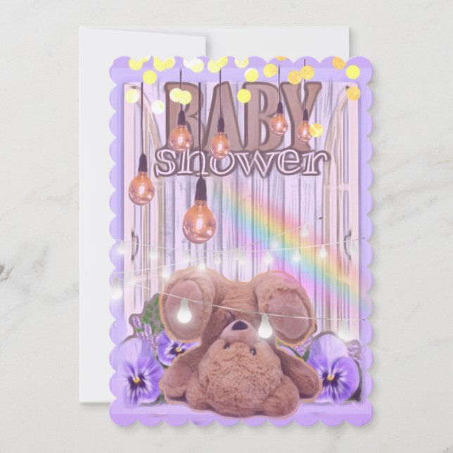 Invitation Teddy ours or parties scintillant lumières violet  (Devant)