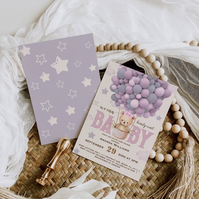 Invitation Teddy Ours Violet rose bébé fille Douche (Créateur téléchargé)