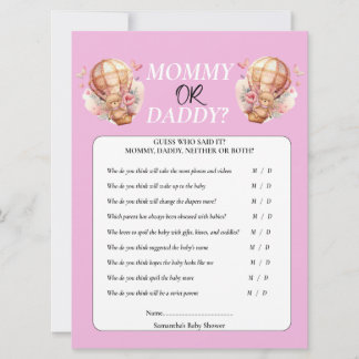Invitation Teddys Fête Prénatale Maman ou Papa Montgolfière