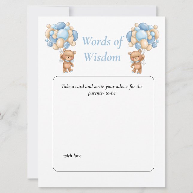 Invitation Teddysage pour Baby Shower Bleu pois de poker (Devant)