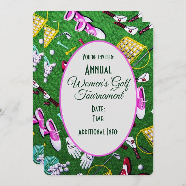 Invitation Tee Time Girly Tournoi de golf blanc (Devant / Derrière)