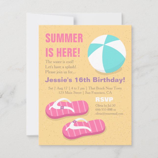 Invitation Teenage Summer Flip Flop Beach Anniversaire (Devant)