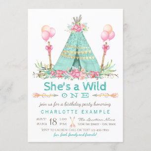 Invitation Teepee Anniversaire Thème Sauvageonne Premier Anni