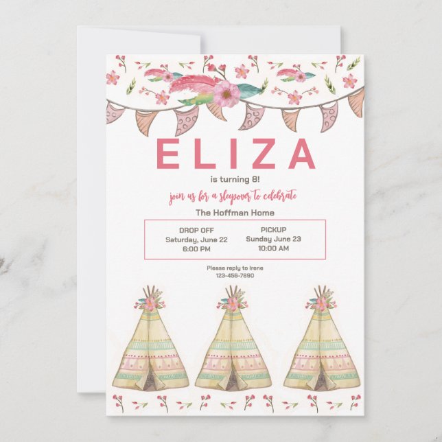 Invitation Teepee Pyjama Party (Devant)