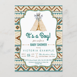 Invitation Teepee Tribal Garçons Aztec Baby Shower