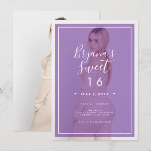 Invitation Teinte de photo violette 2 Douce 16 ans moderne