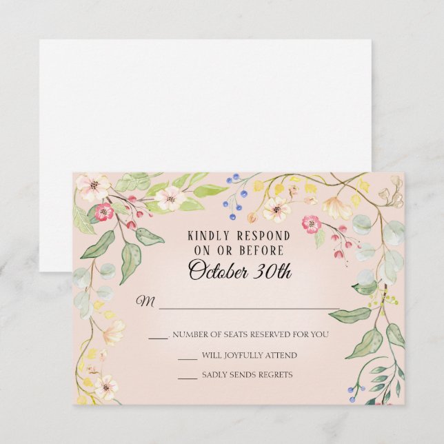 Invitation Teinte sauvage de pêche rose bohème aquarelle RSVP (Devant / Derrière)