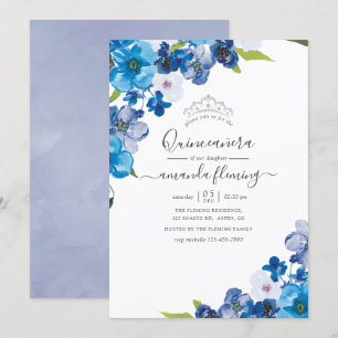 Invitation Teintes de la Quinceañera Florale Bleue