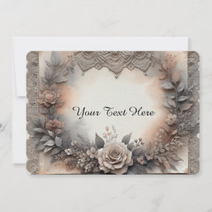 Invitation Teintes de mousse au moka florales avec dentelle 